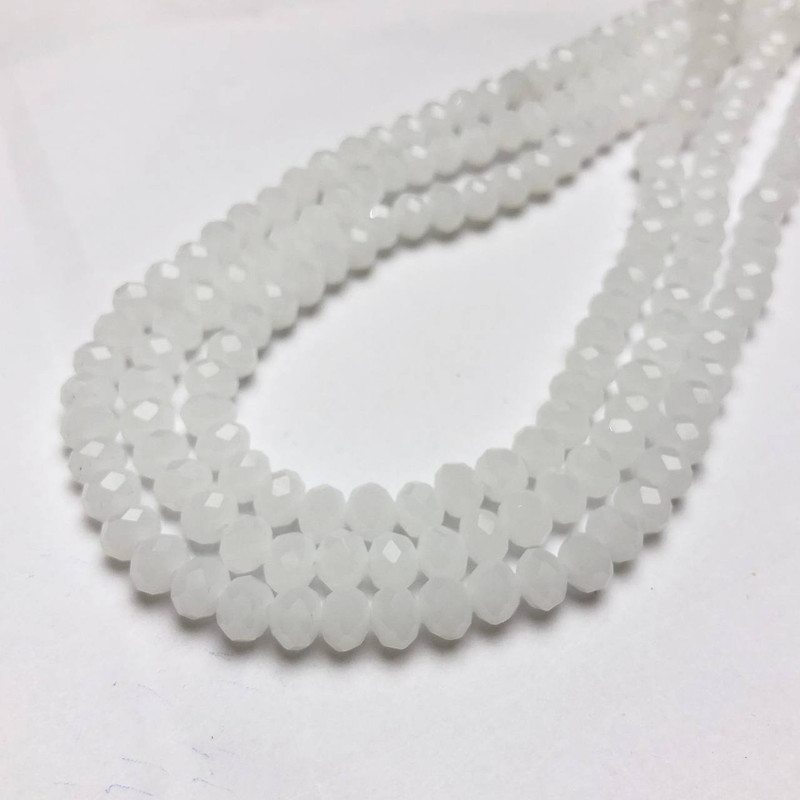 Czech Crystal Beads on String, Milky Matte Faceted Rondelle, diameter 6x4.5mm+/-, length 38-40cm+