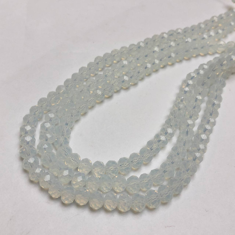 Czech Crystal Beads on String, Milky Transparent Faceted Rondelle, Diameter 6x4.5mm +/-, Length 38-40cm+