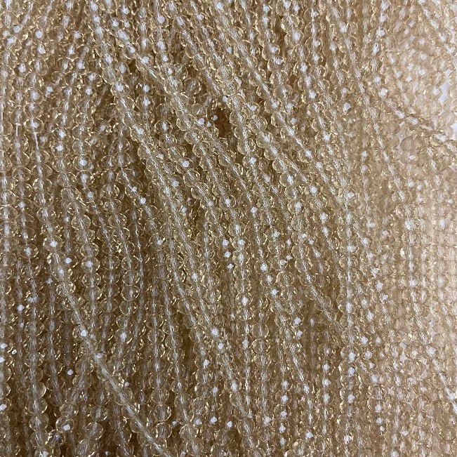 Czech Crystal Beads on a Strand, Champagne Transparent Faceted Rondelle, Diameter 3.5x3mm +/-, Length 32cm+