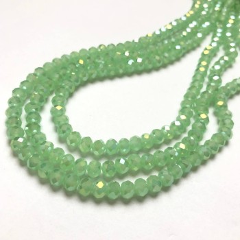 Czech Crystal Beads on a Strand, Light Green Matte with Petrol Shimmer Faceted Rondelle, Diameter 6x4.5mm +/-, Length 38-40cm+