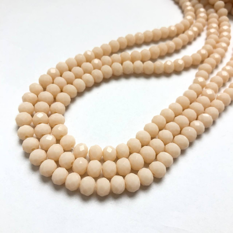 Czech Crystal Beads on a Strand, Soft Peach Matte Faceted Rondelle, Diameter 6x4.5mm +/-, Length 38-40cm+