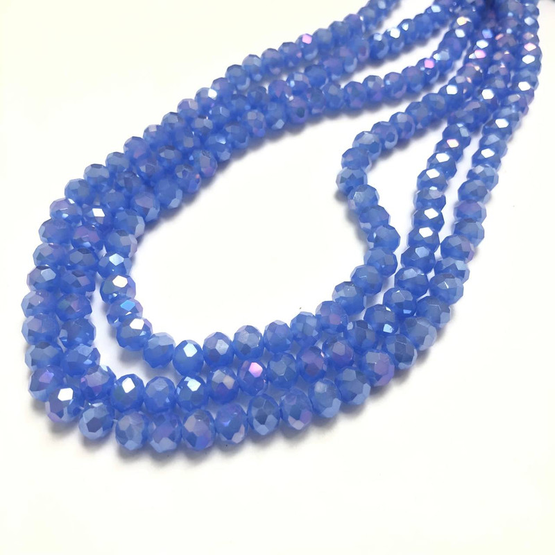 Czech Crystal Beads on a Strand, Dark Cornflower Blue Matte with Petrol Shimmer Faceted Rondelle, Diameter 6x4.5mm +/-, Length 38-40cm+