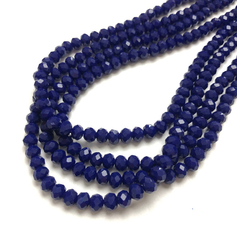 Czech Crystal Beads on Fishing Line Dark Blue Matte Faceted Rondelle, Diameter 6x4.5mm +/-, Length 38-40cm +