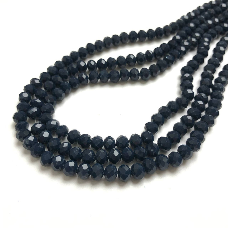 Czech Crystal Beads on a Strand, Dark Azure Matte Faceted Rondelle, Diameter 6x4.5mm +/-, Length 38-40cm +