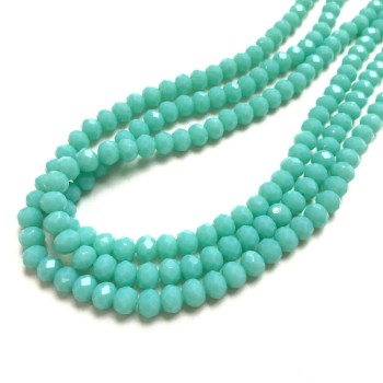 Czech Crystal Beads on a Strand, Light Turquoise Matte Faceted Rondelle, Diameter 6x4.5mm +/-, Length 38-40cm +