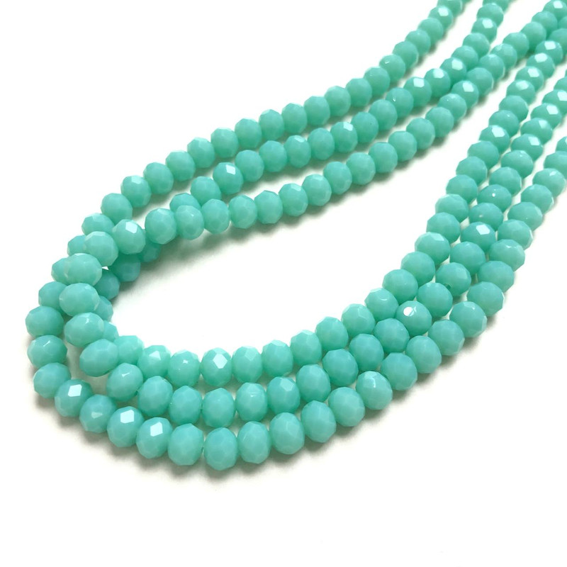 Czech Crystal Beads on a Strand, Light Turquoise Matte Faceted Rondelle, Diameter 6x4.5mm +/-, Length 38-40cm +