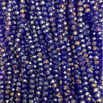 Czech Crystal Beads on a Strand, Blue with Petrol Coating Faceted Rondelle, Diameter 6x5mm +/-, Length 40-43cm +