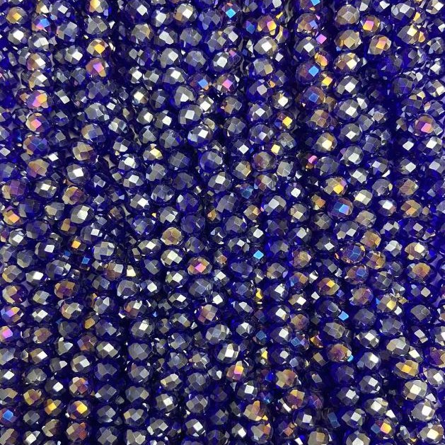 Czech Crystal Beads on a Strand, Blue with Petrol Coating Faceted Rondelle, Diameter 6x5mm +/-, Length 40-43cm +