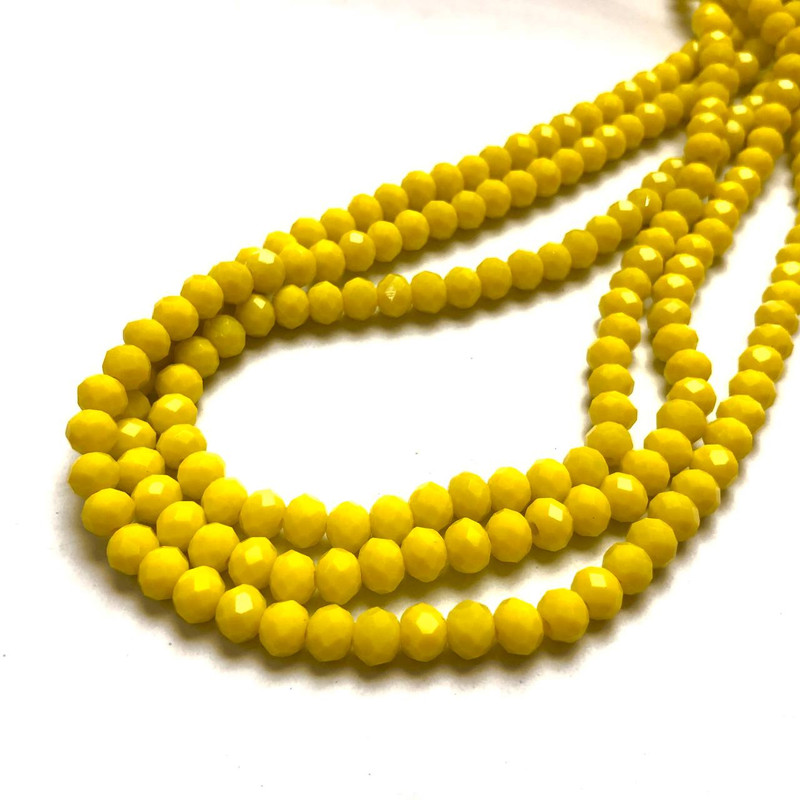 Czech Crystal Beads on a Strand, Yellow Matte Faceted Rondelle, Diameter 6x4.5mm +/-, Length 38-40cm +