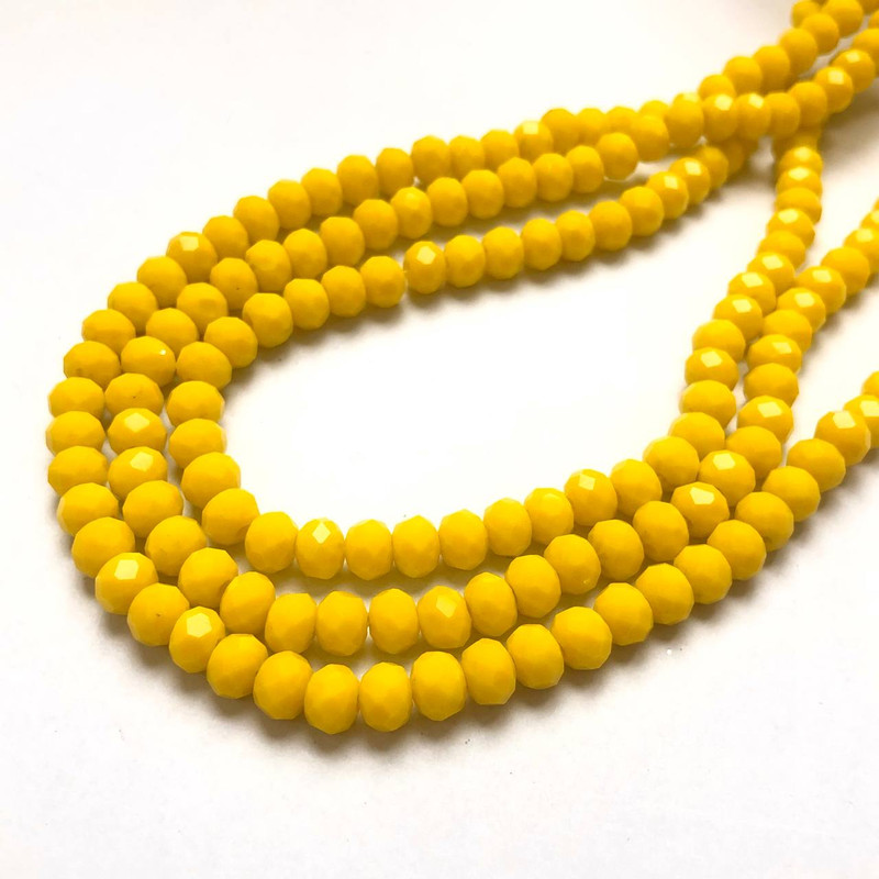 Czech Crystal Beads on Fishing Line, Yellow Matte Faceted Rondelle, Diameter 6x4.5mm +/-, Length 38-40cm +