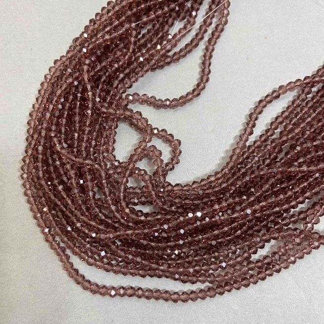 Czech Crystal Beads on Fishing Line, Light Brown Transparent Faceted Rondelle, Diameter 3.5x3mm +/-, Length 33cm +