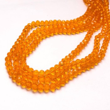 Czech Crystal Beads on Fishing Line, Orange Transparent Faceted Rondelle, Diameter 6x4.5mm +/-, Length 38-40cm +