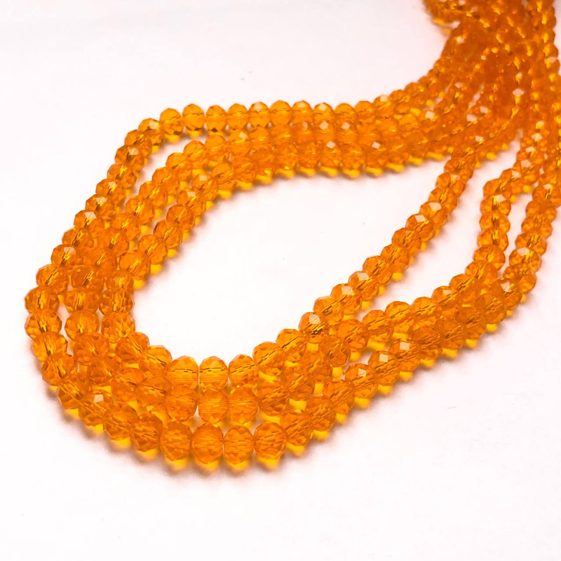 Czech Crystal Beads on Fishing Line, Orange Transparent Faceted Rondelle, Diameter 6x4.5mm +/-, Length 38-40cm +