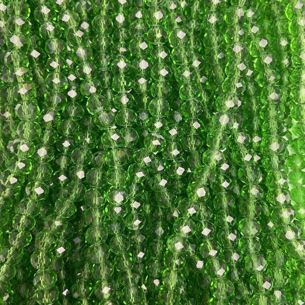 Czech Crystal Beads on Fishing Line, Green Transparent Faceted Rondelle, Diameter 6x5mm +/-, Length 39cm +