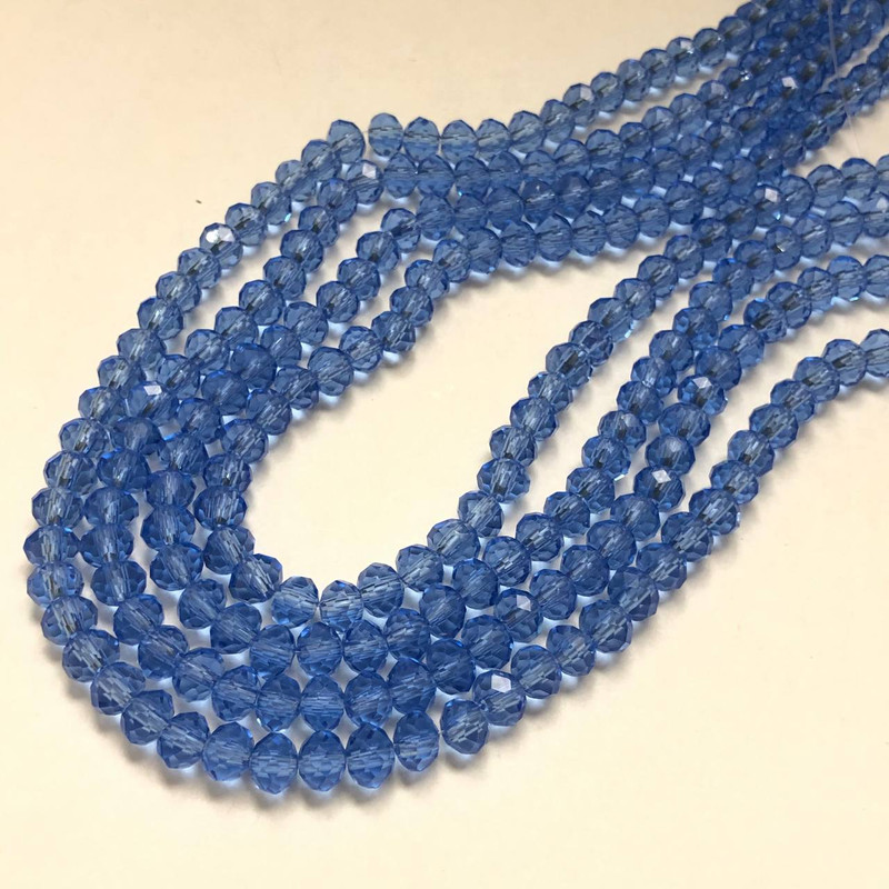 Czech Crystal Beads on Fishing Line, Light Blue Transparent Faceted Rondelle, Diameter 6x4.5mm +/-, Length 38-40cm +