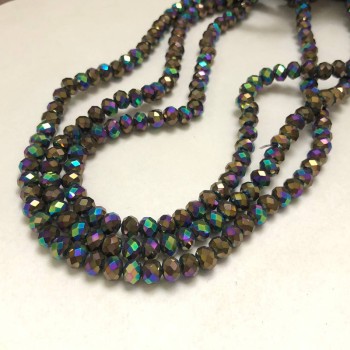 Czech Crystal Beads on Fishing Line with Petrol Coating, Faceted Rondelle, Diameter 6x4.5mm +/-, Length 38-40cm +