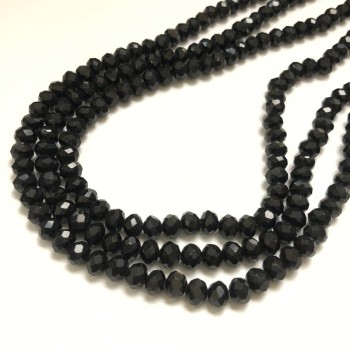 Czech Crystal Beads on Fishing Line, Black Matte Faceted Rondelle, Diameter 6x4.5mm +/-, Length 38-40cm +