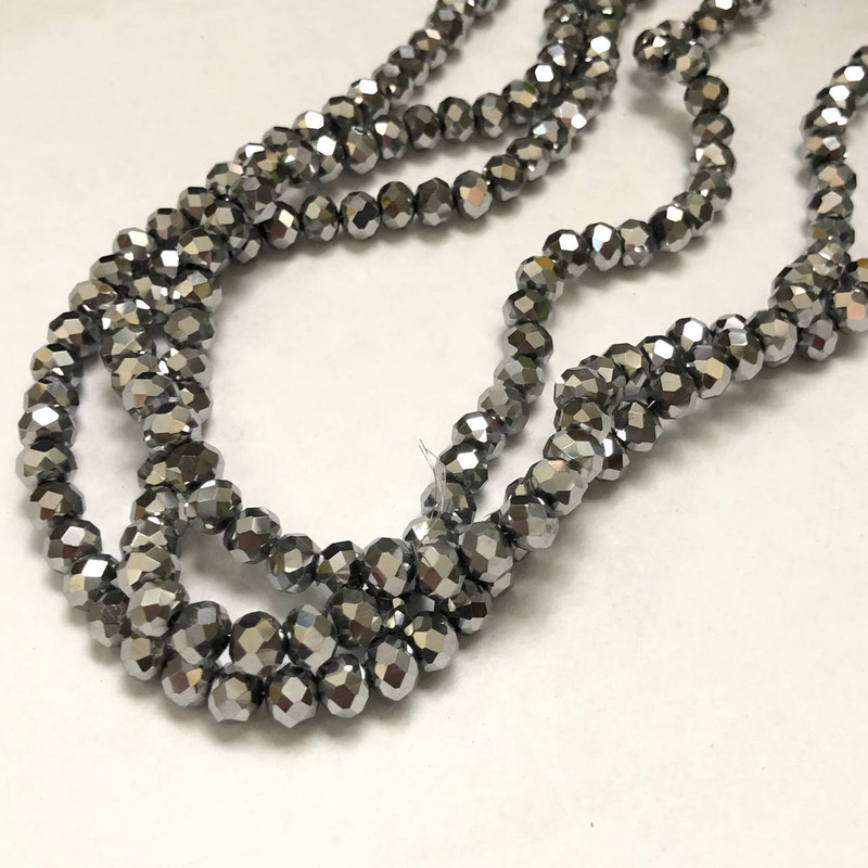 Czech Crystal Beads on Fishing Line with Coating, Faceted Rondelle, Diameter 6x4.5mm +/-, Length 38-40cm +