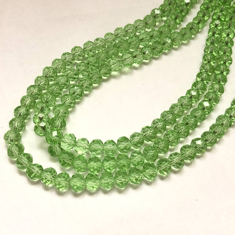 Beads Czech Crystal on fishing line, salad green transparent faceted rondelle, diameter 6×4.5 mm + -, length 38-40 cm +