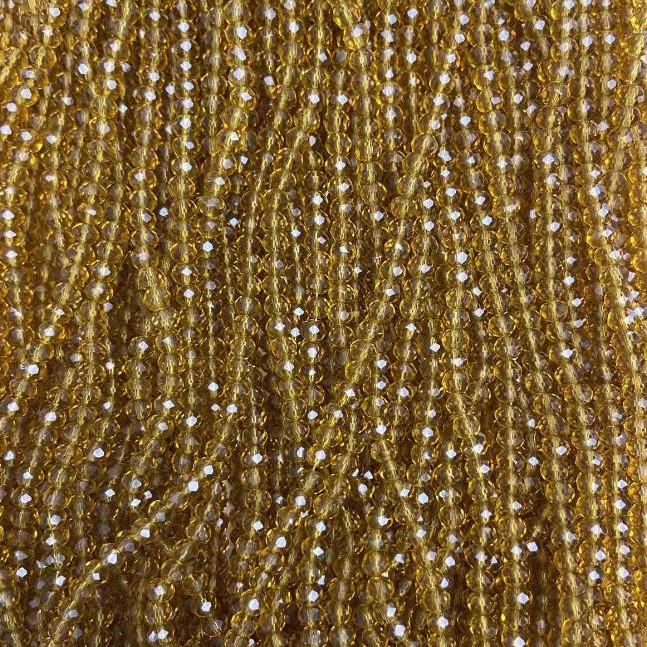 Czech Crystal Beads on Thread Amber Transparent Faceted Rondelle, Ø 3.5×3 mm +-, length 33 cm +