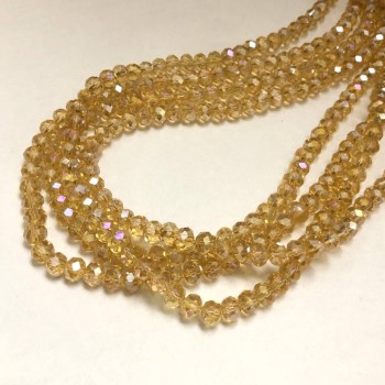 Beads Czech Crystal on thread orange-peach transparent with petrol iridescence faceted rondelle, diameter 6x4.5mm + -, length 38-40cm
