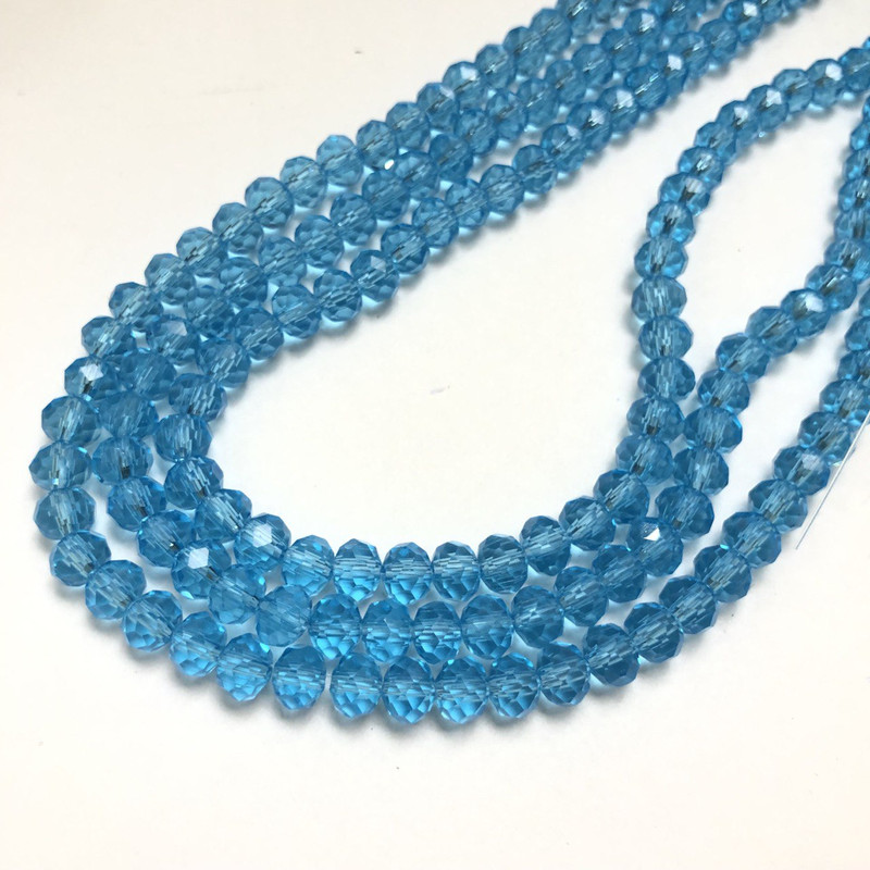 Beads Czech Crystal on fishing line dark blue transparent faceted rondelle, diameter 6x4.5mm + -, length 38-40cm +