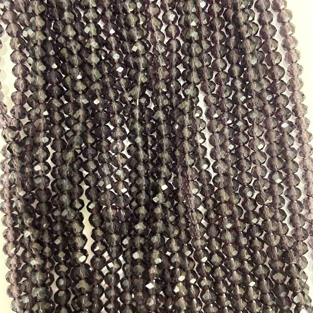 Czech Crystal Beads on Fishing Line, Dark Purple Faceted Rondelle, Diameter 3x3.5mm +/-, Length 32cm +