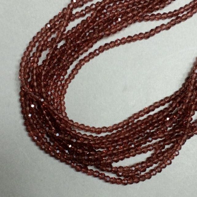 Czech Crystal Beads on Fishing Line, Brown Transparent Faceted Rondelle, Diameter 3.5x3mm +/-, Length 32cm +