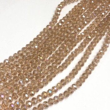 Czech Crystal Beads on Fishing Line, Champagne Transparent with Petrol Sheen, Faceted Rondelle, Diameter 6x4.5mm +/-, Length 38-40cm +