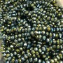 Czech Crystal Beads on Fishing Line, Grey-Green Coating with Petrol Sheen, Faceted Rondelle, Diameter 6x4.5mm +/-, Length 38-40cm +