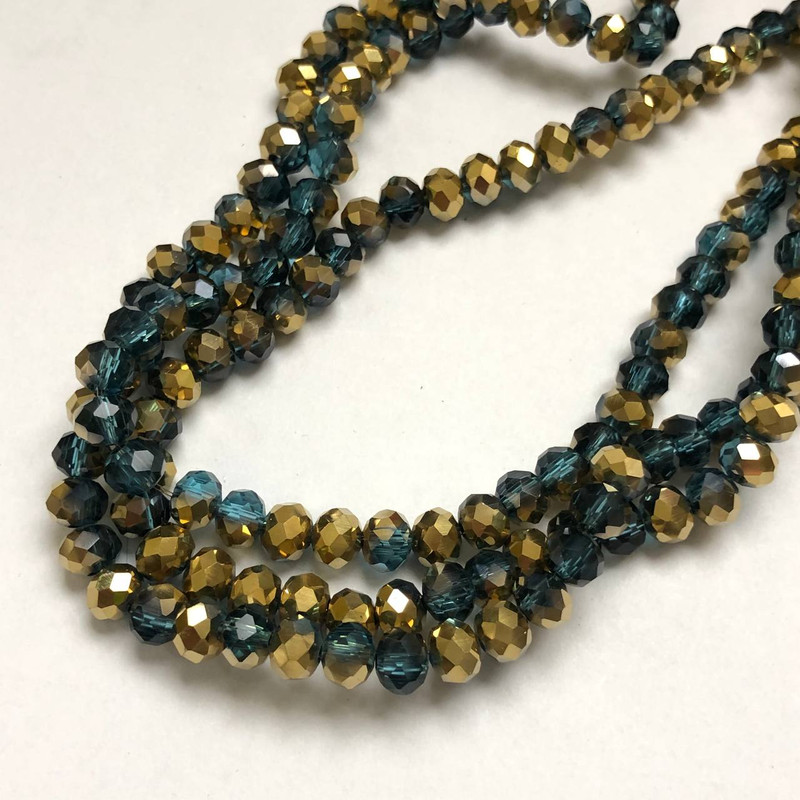 Czech Crystal Beads on Fishing Line, Emerald Assorted Transparent with Coating, Faceted Rondelle, Diameter 6x4.5mm +/-, Length 38-40cm