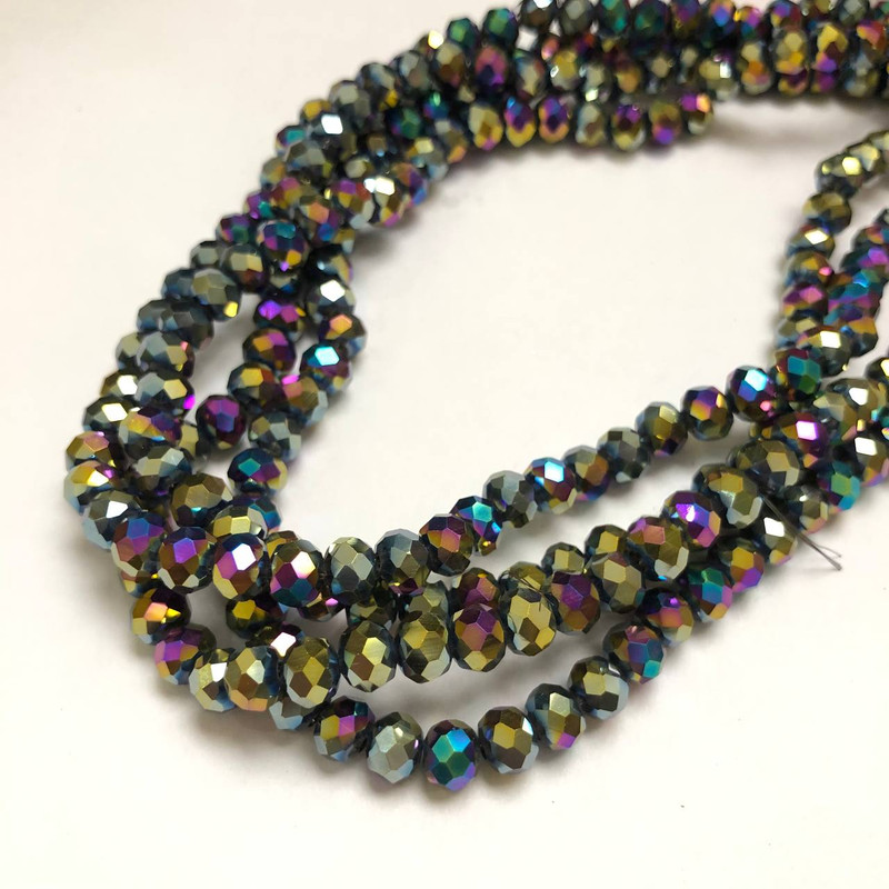 Czech Crystal Beads on Fishing Line with Coating, Faceted Rondelle, Diameter 6x4.5mm +/-, Length 38-40cm +