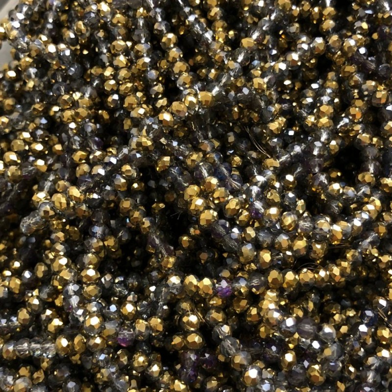 Czech Crystal Beads on Fishing Line, Grey Assorted with Coating, Faceted Rondelle, Diameter 3.5x3mm +/-, Length 36-38cm +