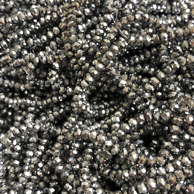 Czech Crystal Beads on fishing line with light grey coating faceted rondelle, diameter 3.5x3mm +/-, length 36-38cm+