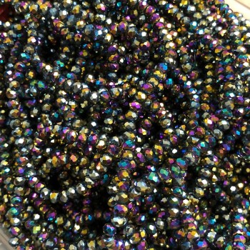 Czech Crystal Beads on fishing line petrol-effect coating faceted rondelle, diameter 3.5x3mm +/-, length 33cm+