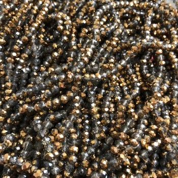 Czech Crystal Beads on fishing line assorted grey transparent + gold coating faceted rondelle, diameter 3.5x3mm +/-, length 36-38cm+