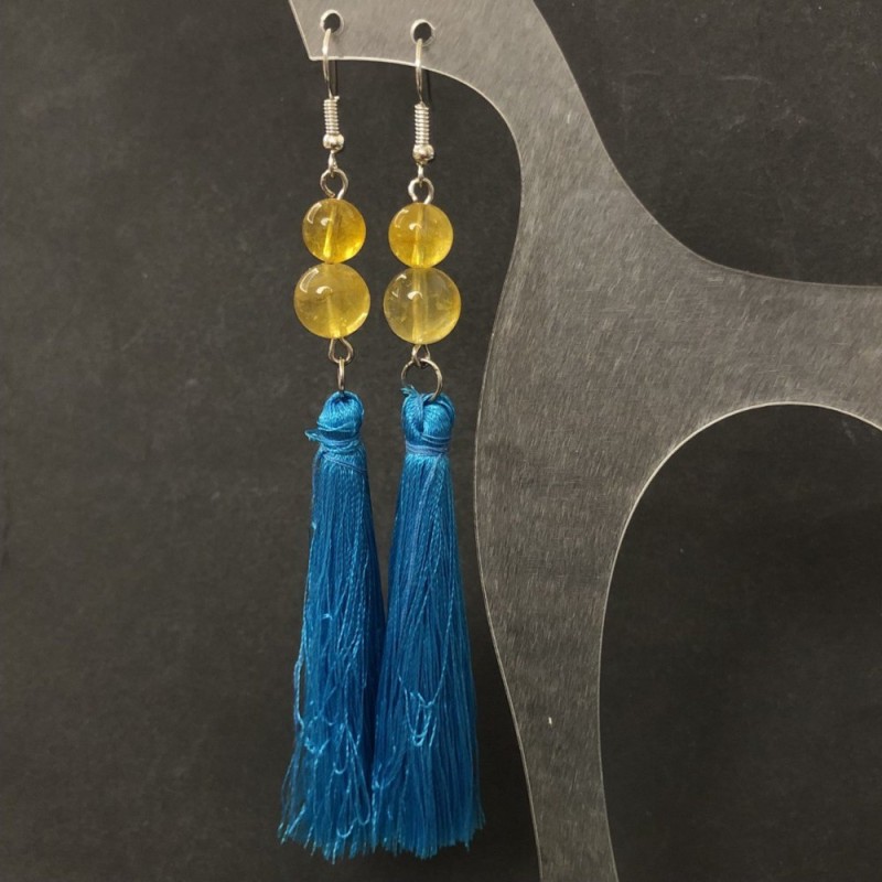 Tassel Earrings with Natural Citrine, diameter 10-8mm+/-, length 120mm+