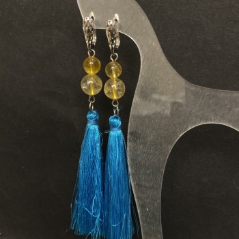 Tassel Earrings with Natural Citrine, diameter 10-8mm+/-, length 120mm+