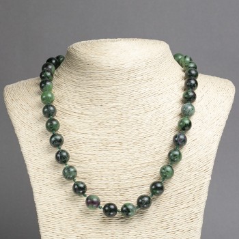 Necklace Natural Stone Zoisite, Smooth Round Beads, Diameter 12mm+-, Length 45cm+