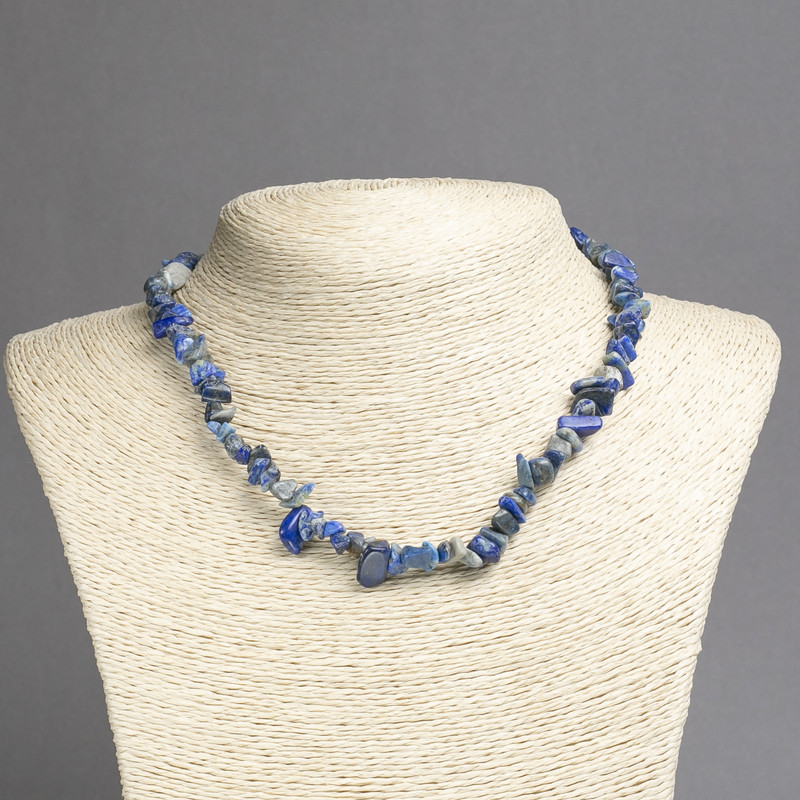 Necklace Lapis Lazuli Chips, Diameter 10-6mm+-, Length 50cm+- with Extension Chain