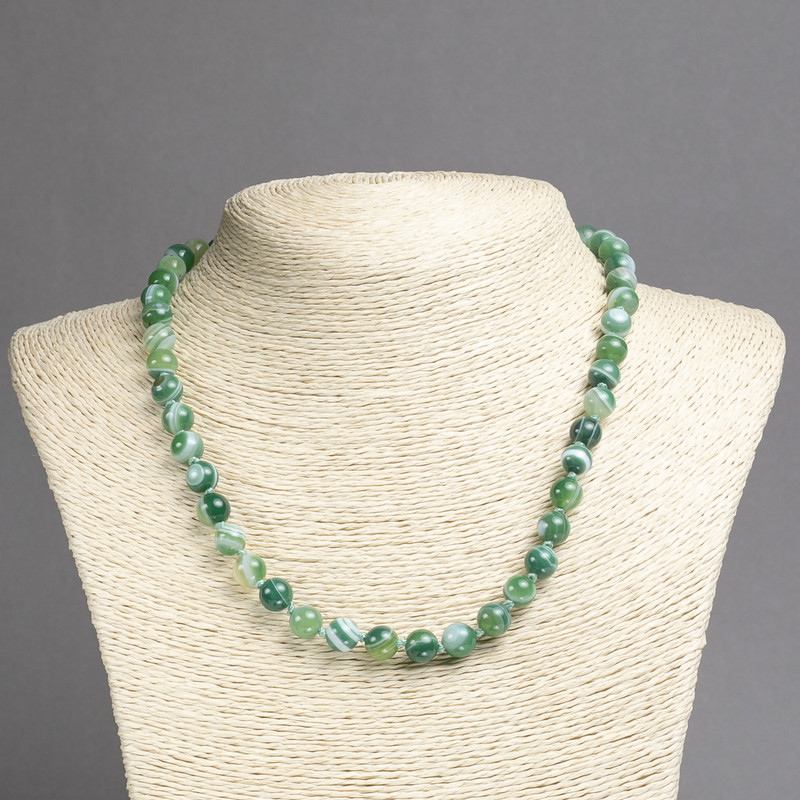 Necklace Natural Eye Agate, Smooth Round Beads, Diameter 8(+-)mm, Length 45cm+