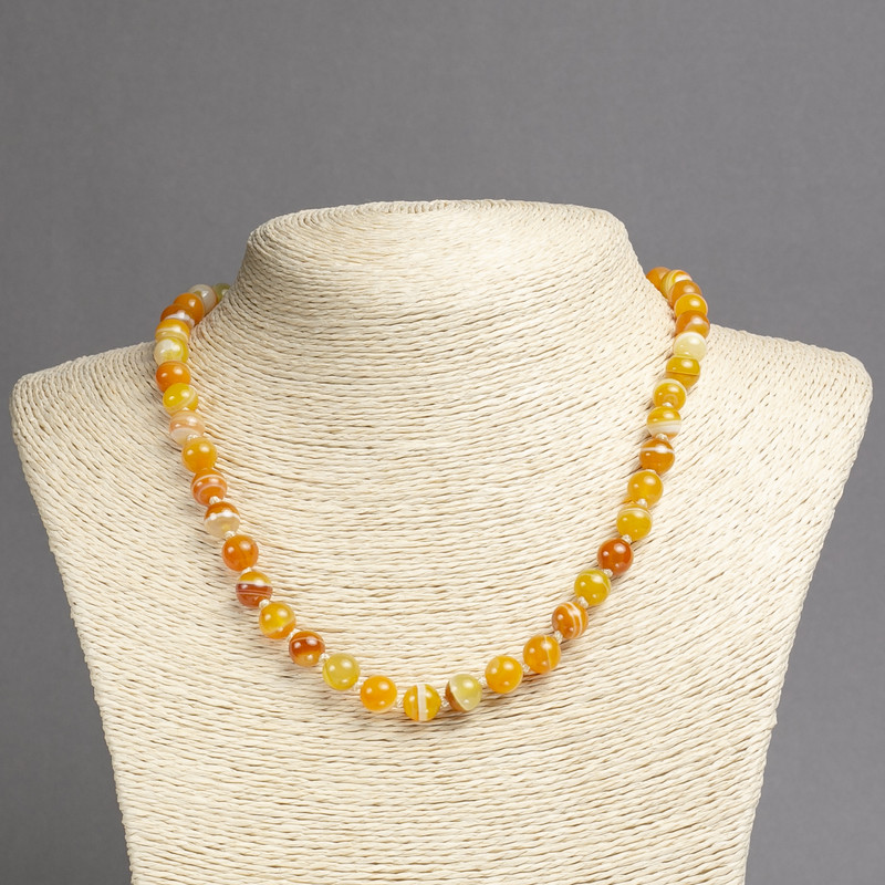 Necklace Eye Agate Bright Orange, Smooth Round Beads, Diameter 8mm+-, Length 45cm+