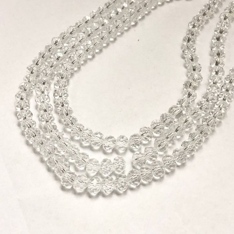 Czech Crystal Beads on a strand, white transparent faceted rondelle, diameter 8x6mm +/-, length 40-42cm +