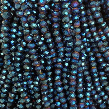 Czech Crystal Beads Blue with Petrol Coating Faceted Rondelle, Diameter 6x5mm +/-, Length 40cm +