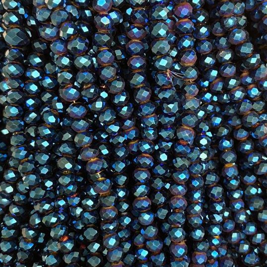 Czech Crystal Beads Blue with Petrol Coating Faceted Rondelle, Diameter 6x5mm +/-, Length 40cm +
