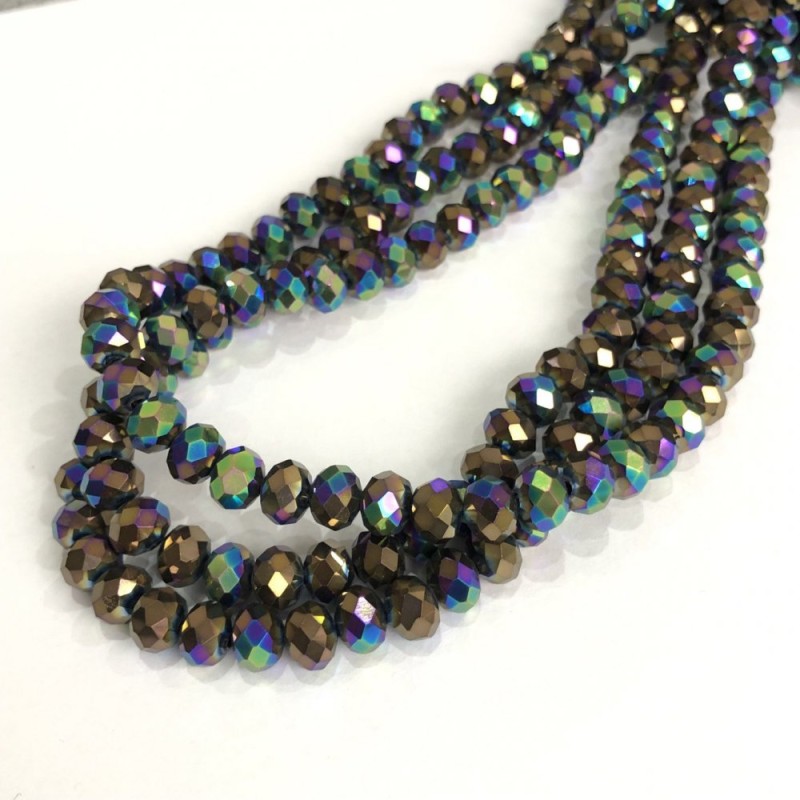 Czech Crystal Beads on Nylon Thread with Coating, Faceted Rondelle, diameter 8x6mm +/-, length 40-42cm +