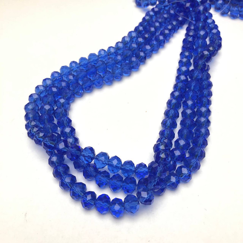 Czech Crystal Beads on Fishing Line, Blue Transparent Faceted Rondelle, Diameter 8x6mm +/-, Length 40-42cm +