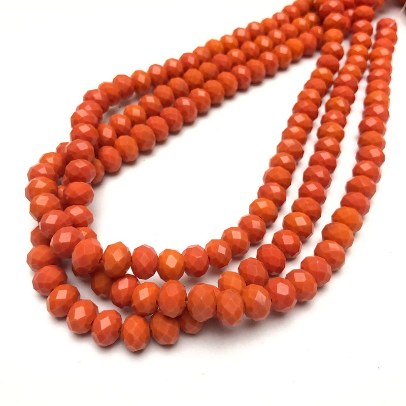 Czech Crystal Beads on Fishing Line, Carrot Orange Matte Faceted Rondelle, Diameter 8x6mm +/-, Length 40-42cm +