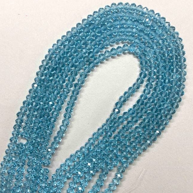 Czech Crystal Beads on Fishing Line, Sky Blue Transparent Faceted Rondelle, Diameter 6x5mm +/-, Length 40-42cm +