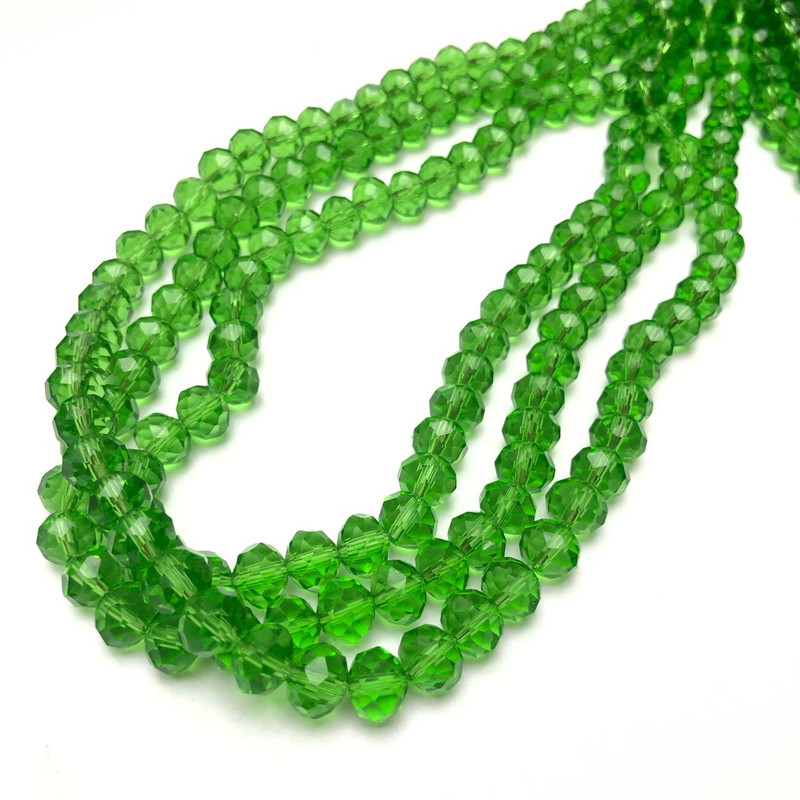 Czech Crystal Beads on Fishing Line, Light Green Transparent Faceted Rondelle, Diameter 8x6mm +/-, Length 40-42cm +